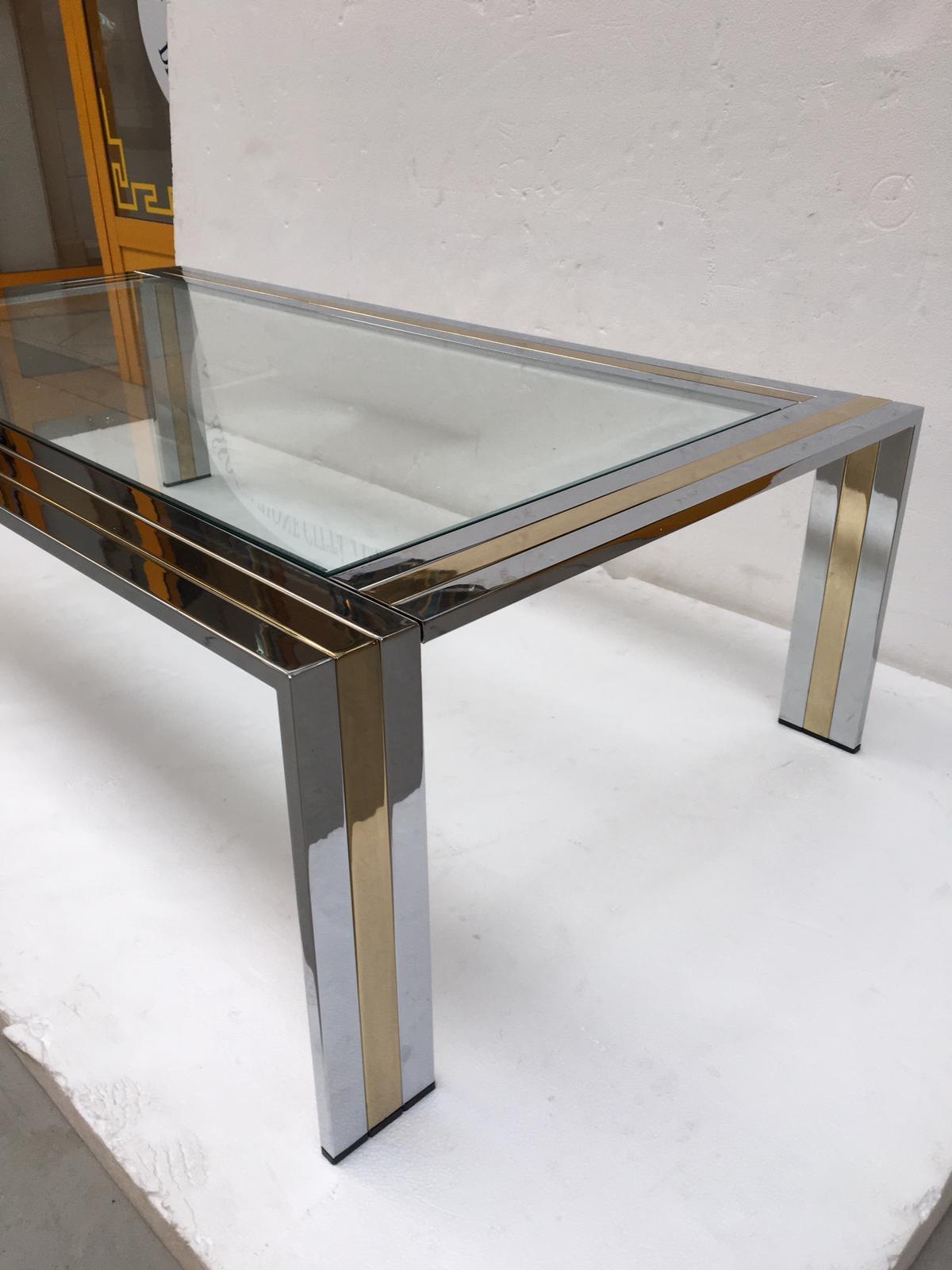 Coffee Table Metal Chrome and Brass by Renato Zevi, Italy, 1970s 2
