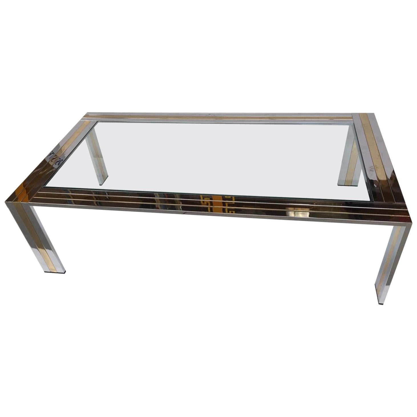 Coffee Table Metal Chrome and Brass by Renato Zevi, Italy, 1970s