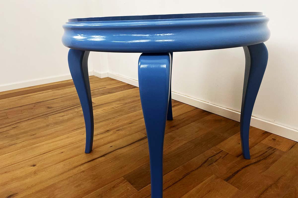 Art Deco Coffee table mid century 50s - 70s in blue with marble top For Sale