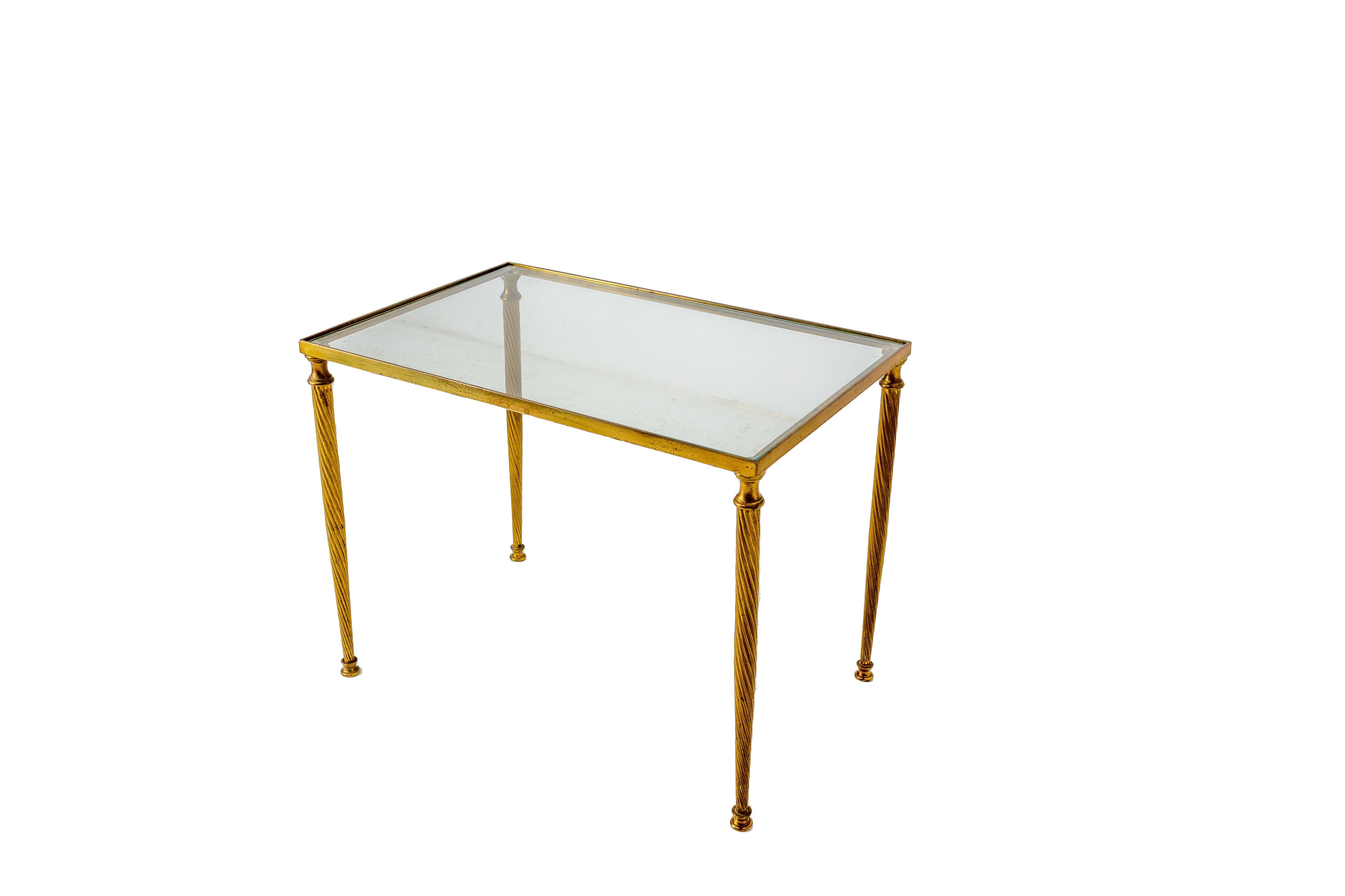 Mid-Century Modern Coffee Table Mid-century Glass and Gilt Brass Twisted Legs, France 1960 For Sale