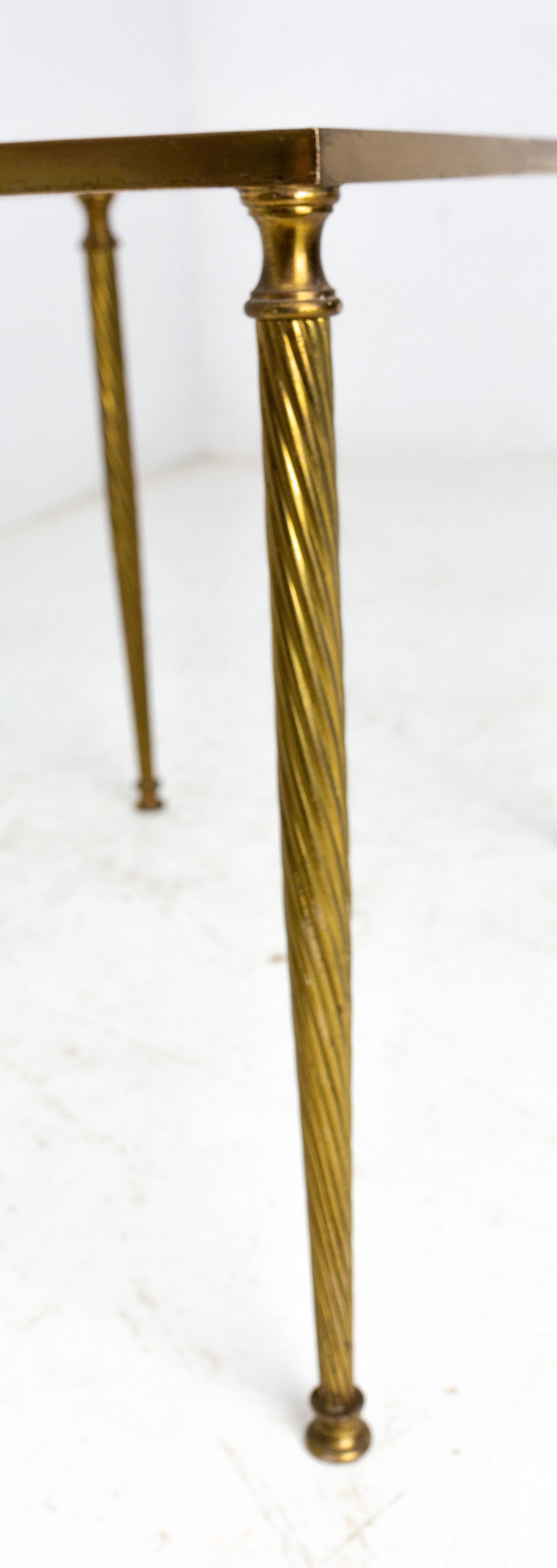 Coffee Table Mid-century Glass and Gilt Brass Twisted Legs, France 1960 In Good Condition For Sale In Labrit, Landes