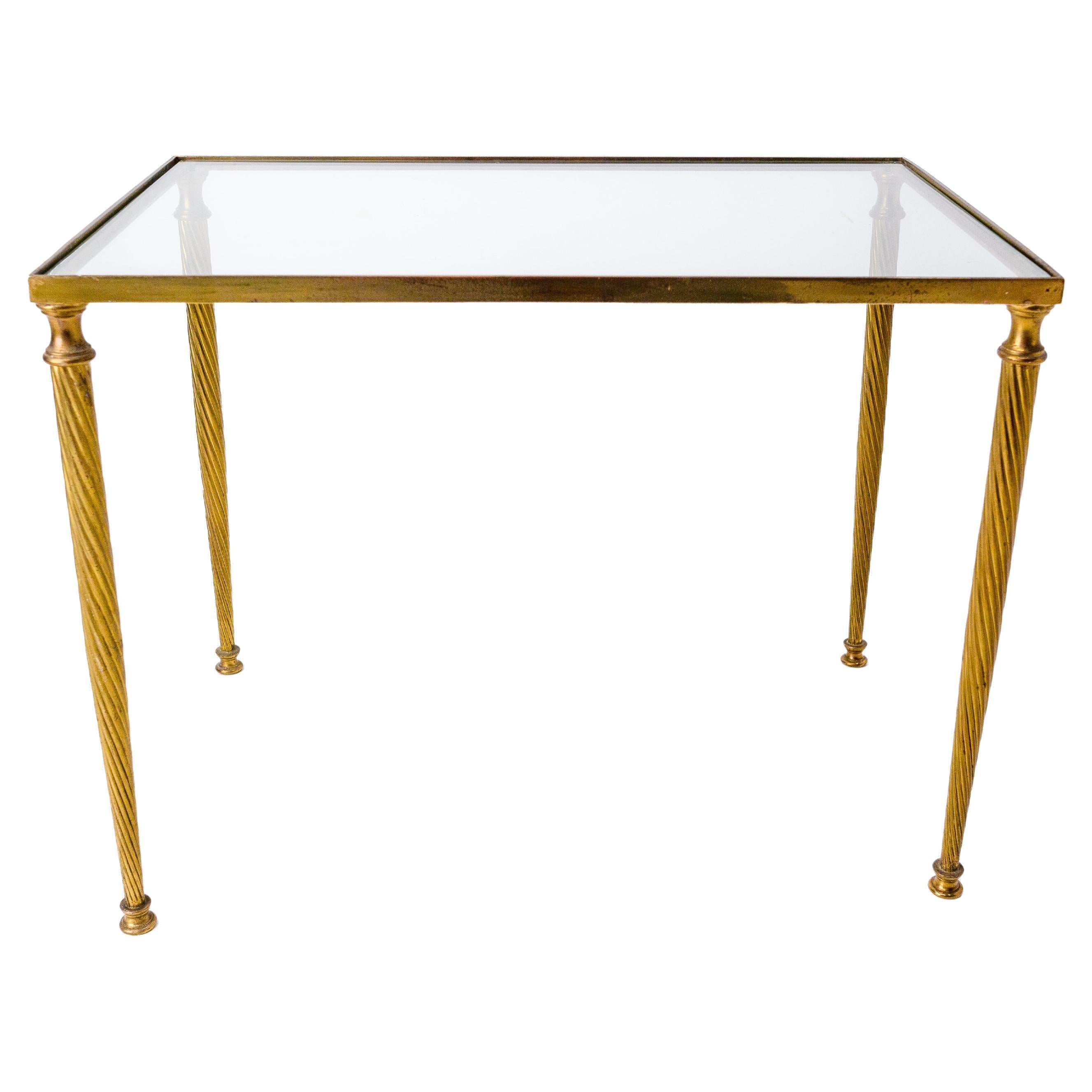 Coffee Table Mid-century Glass and Gilt Brass Twisted Legs, France 1960 For Sale