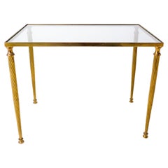 Coffee Table Mid-century Glass and Gilt Brass Twisted Legs, France 1960
