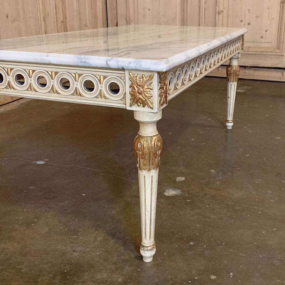 Coffee Table, Midcentury Neoclassical Painted with Marble Top In Good Condition In Dallas, TX