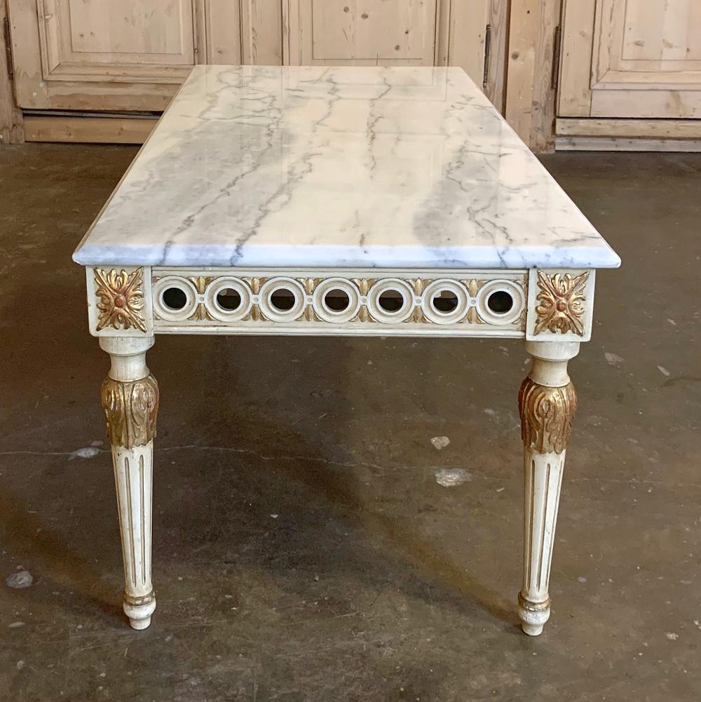 20th Century Coffee Table, Midcentury Neoclassical Painted with Marble Top