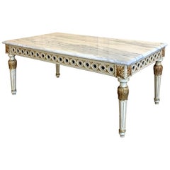 Coffee Table, Midcentury Neoclassical Painted with Marble Top