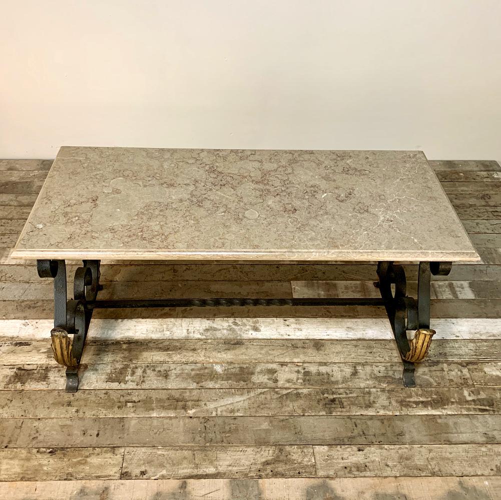 Mid-Century Modern Coffee Table, Midcentury Wrought Iron Marble Top