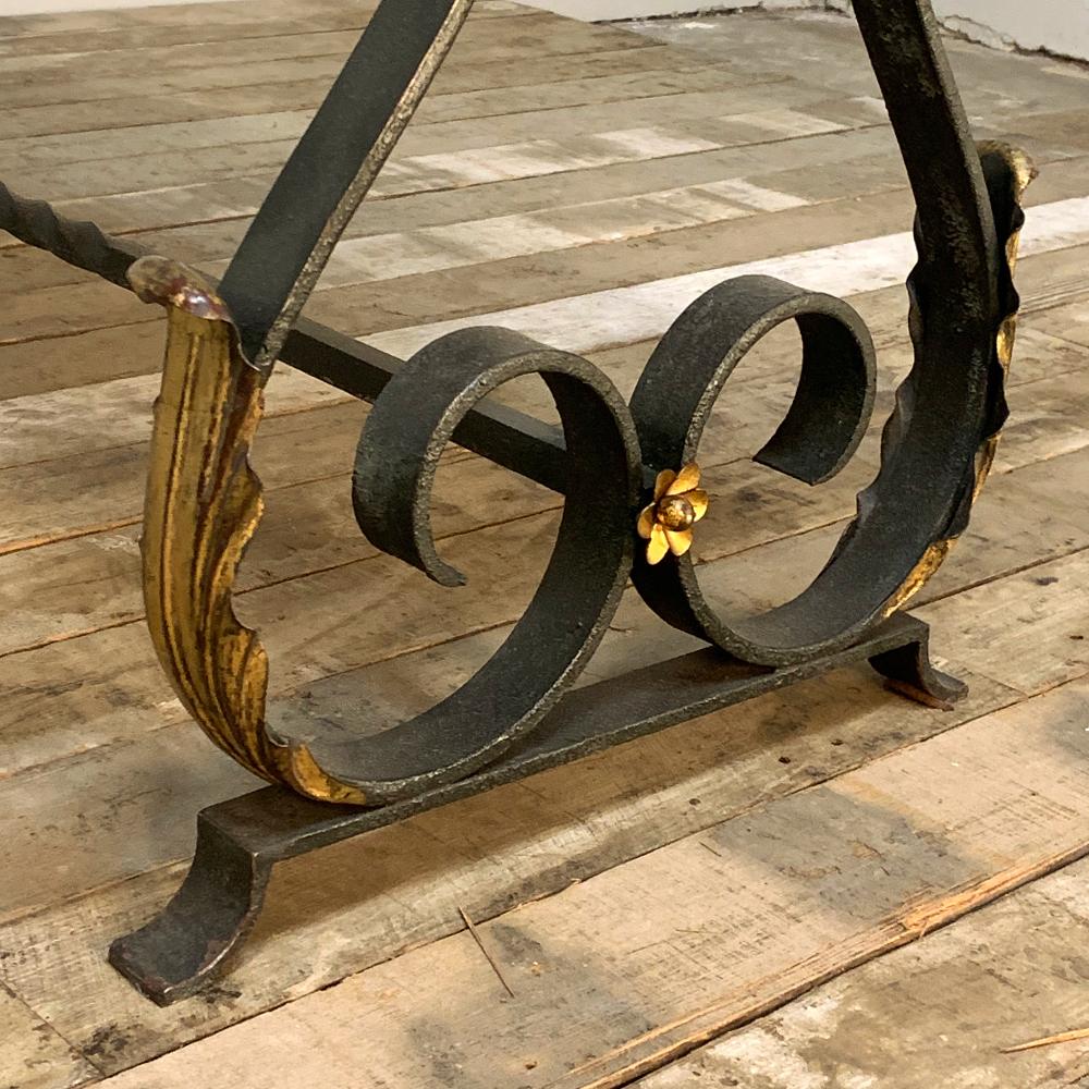 Hand-Crafted Coffee Table, Midcentury Wrought Iron Marble Top