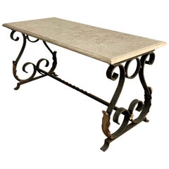 Coffee Table, Midcentury Wrought Iron Marble Top