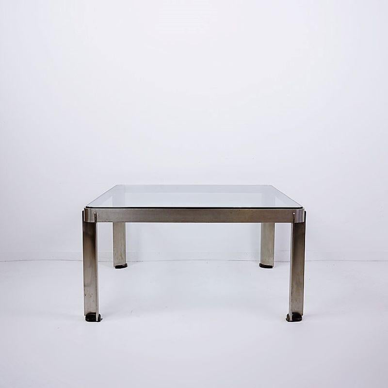 Coffee Table - Mod. T113 - Osvaldo Borsani - Tecno - 1970s    Steel and Thick Cr For Sale 4