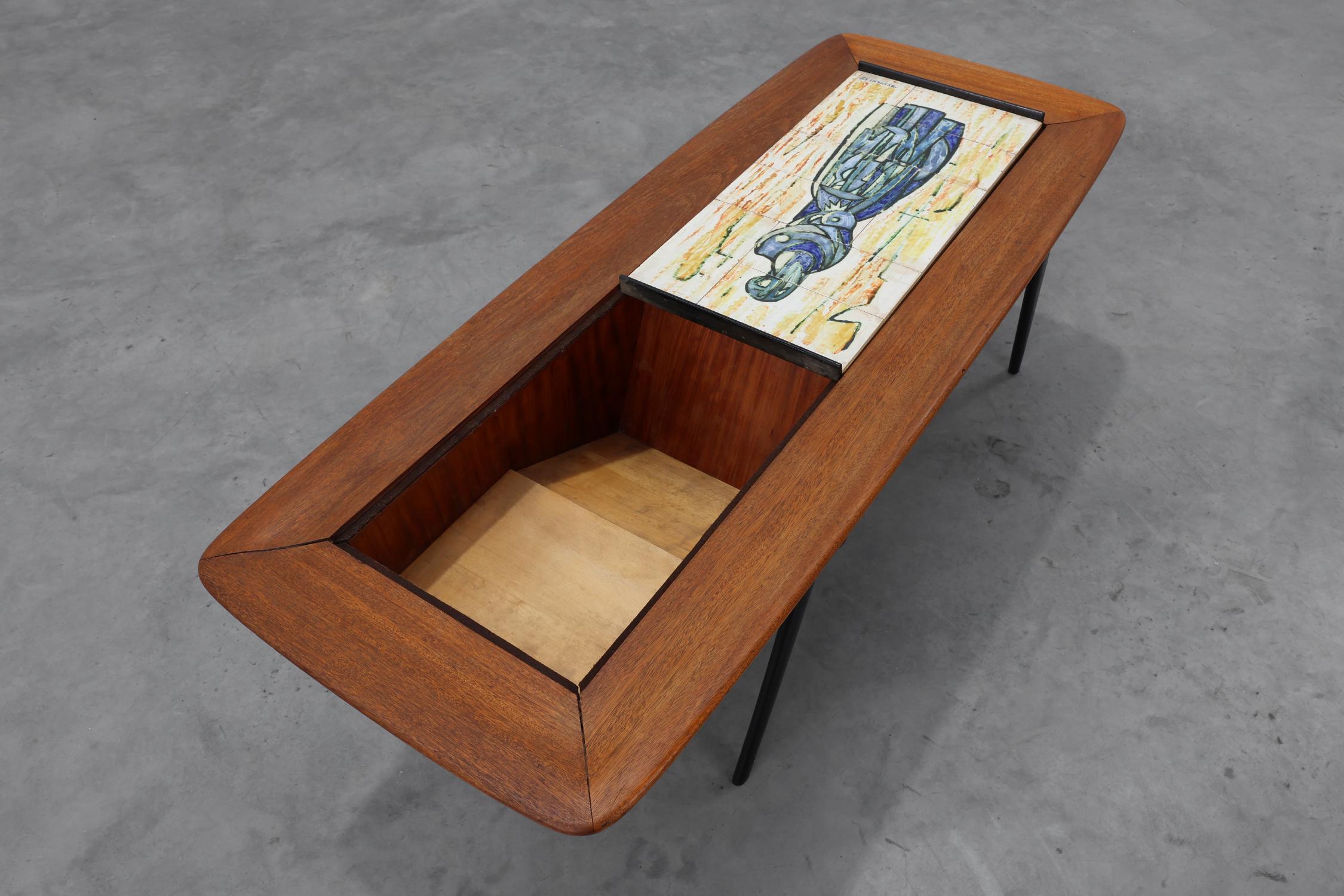 Céramique Coffee Table model 210, teak wood and ceramic, by Alfred Hendrickx, Belform en vente