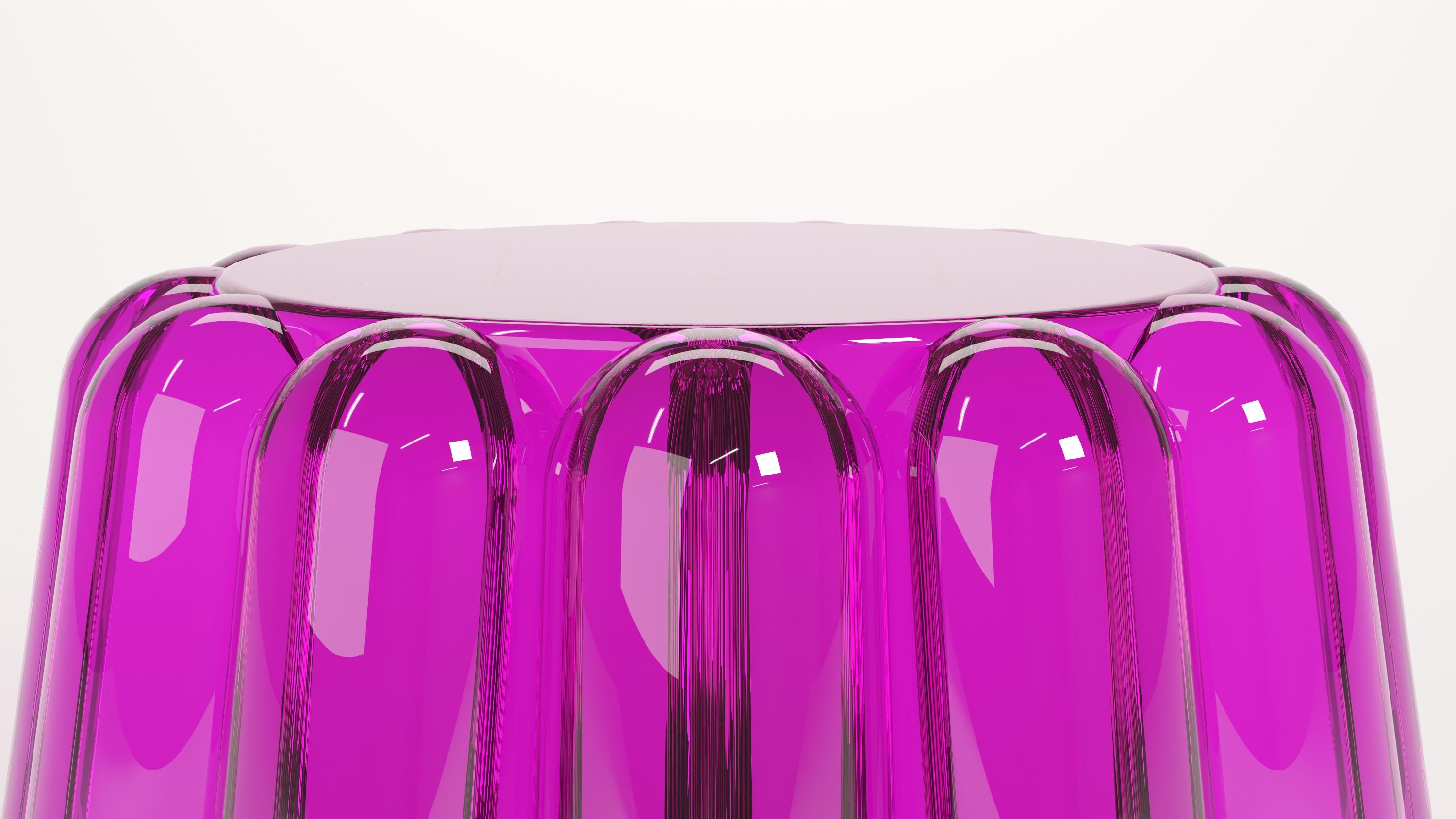 Couchtisch aus farbigem Plexiglas, Modell Fluffy, aus der Collection'S Candy, entworfen von Studio Superego in Zusammenarbeit mit Concetta Lorenzo für Superego Editions,  im Jahr 2021.
Collection'S ist inspiriert von der farbenfrohen und weichen
