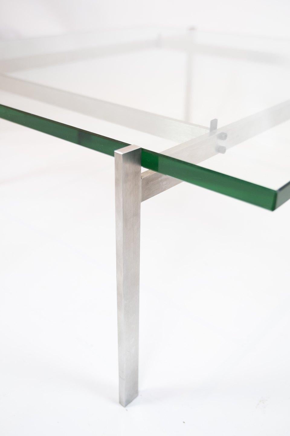 Scandinavian Modern Coffee Table, Model PK61, of Glass and Stainless Steel Designed by Poul Kjærholm