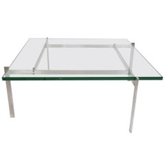Coffee Table, Model PK61, of Glass and Stainless Steel Designed by Poul Kjærholm