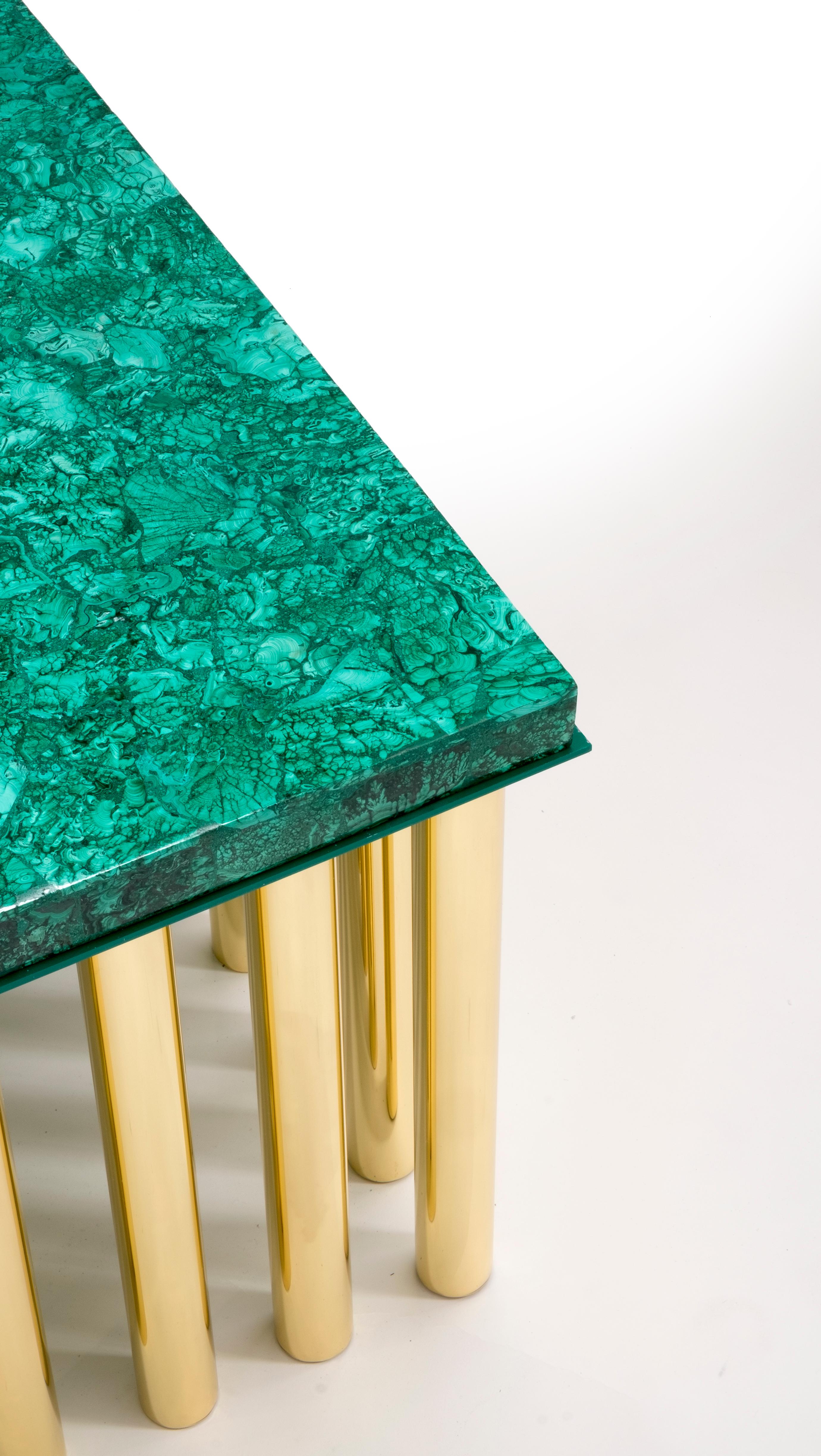 Stalactite model coffee table, 32 polished brass legs, rectangular Malachite table top designed by Studio Superego for Superego Editions.

Biography
Superego editions was born in 2006, performing a constant activity of research in decorative arts by