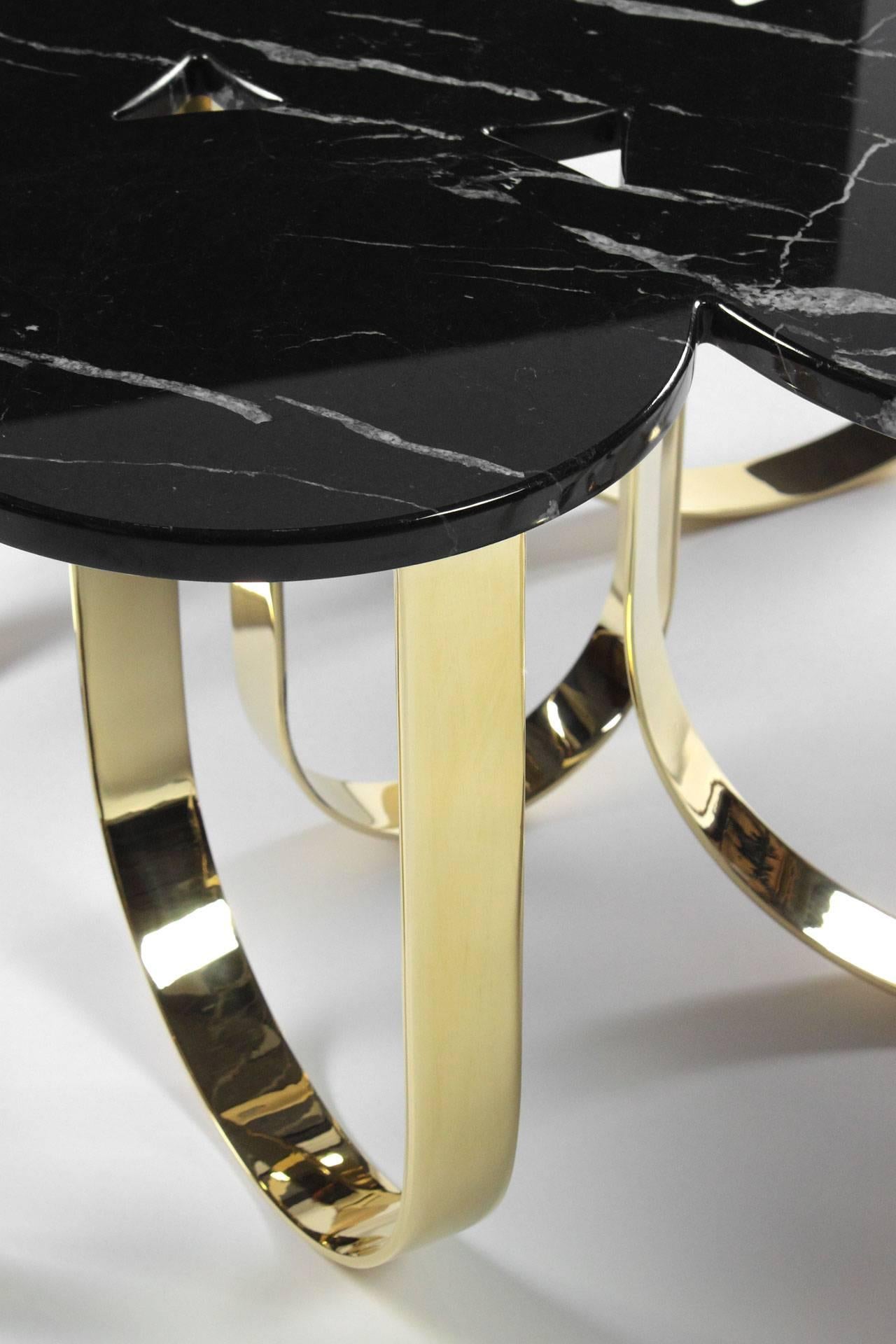 Contemporary Coffee Center Table Black Marquina Marble Mirror Brass Gold Collectible Design For Sale