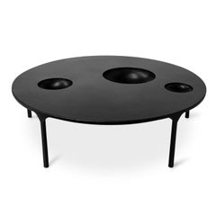 Coffee Table Monumental Modern Handmade Circle Blackened Steel Large Waxed