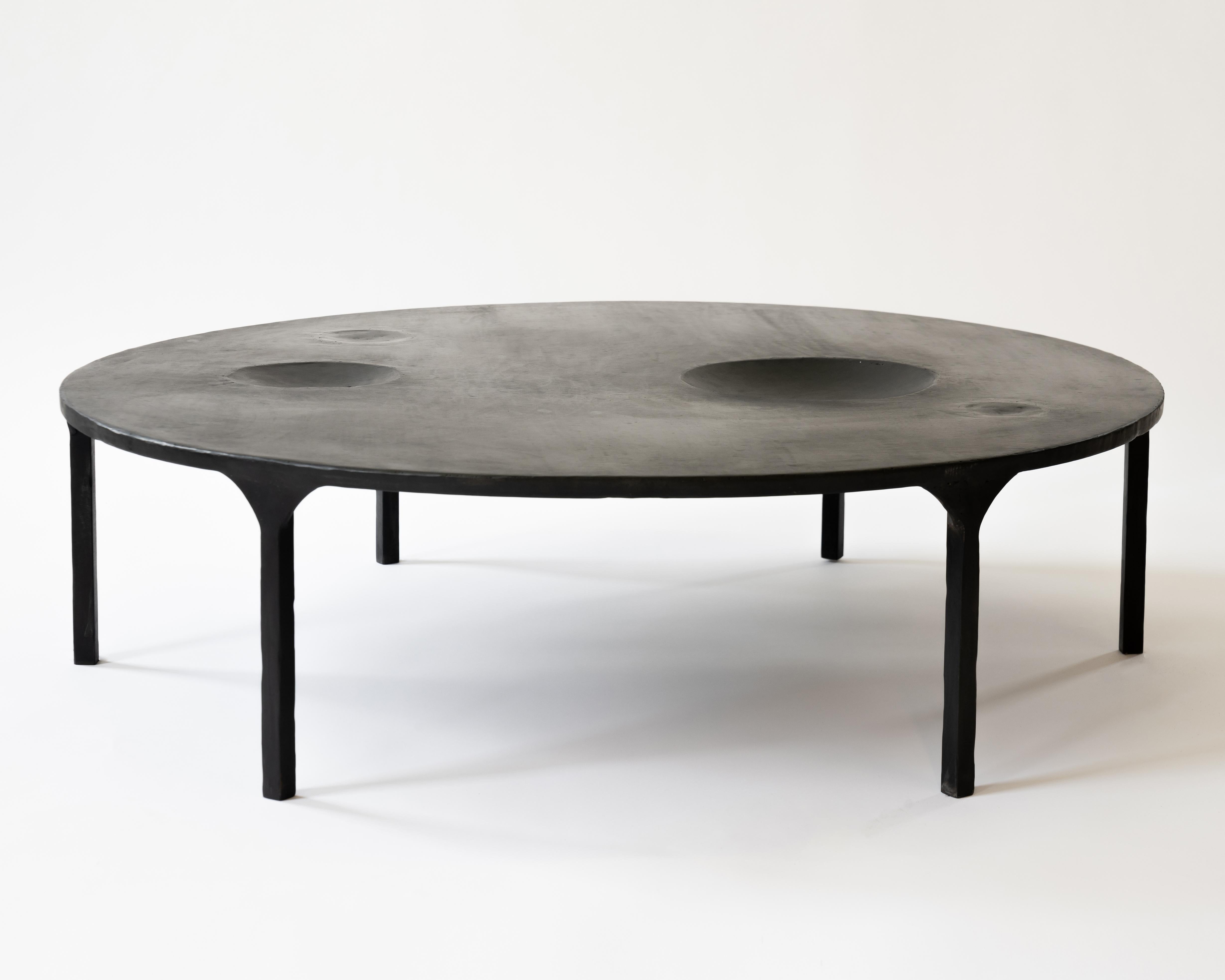 American Coffee Table Monumental Modern Handmade Circle Blackened Steel Large Waxed For Sale