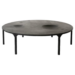 Coffee Table Monumental Modern Handmade Circle Blackened Steel Large Waxed