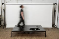 Coffee Table Monumental Modern Handmade Geometric Blackened Steel Large Waxed