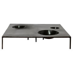 Coffee Table Monumental Modern Handmade Geometric Blackened Steel Large Waxed