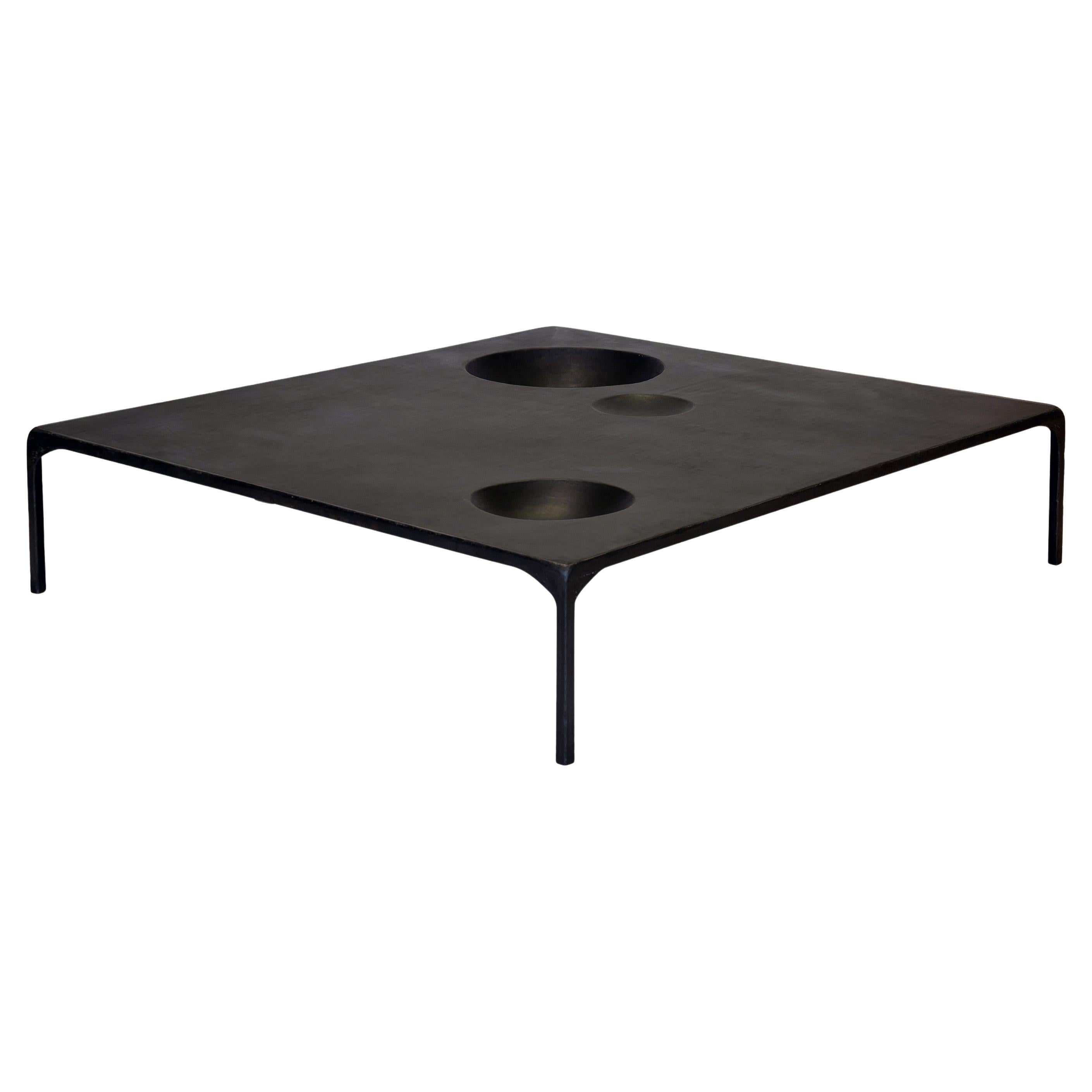 Coffee Table, Monumental Large Version – Handmade Geometric Blackened Steel, Wax For Sale
