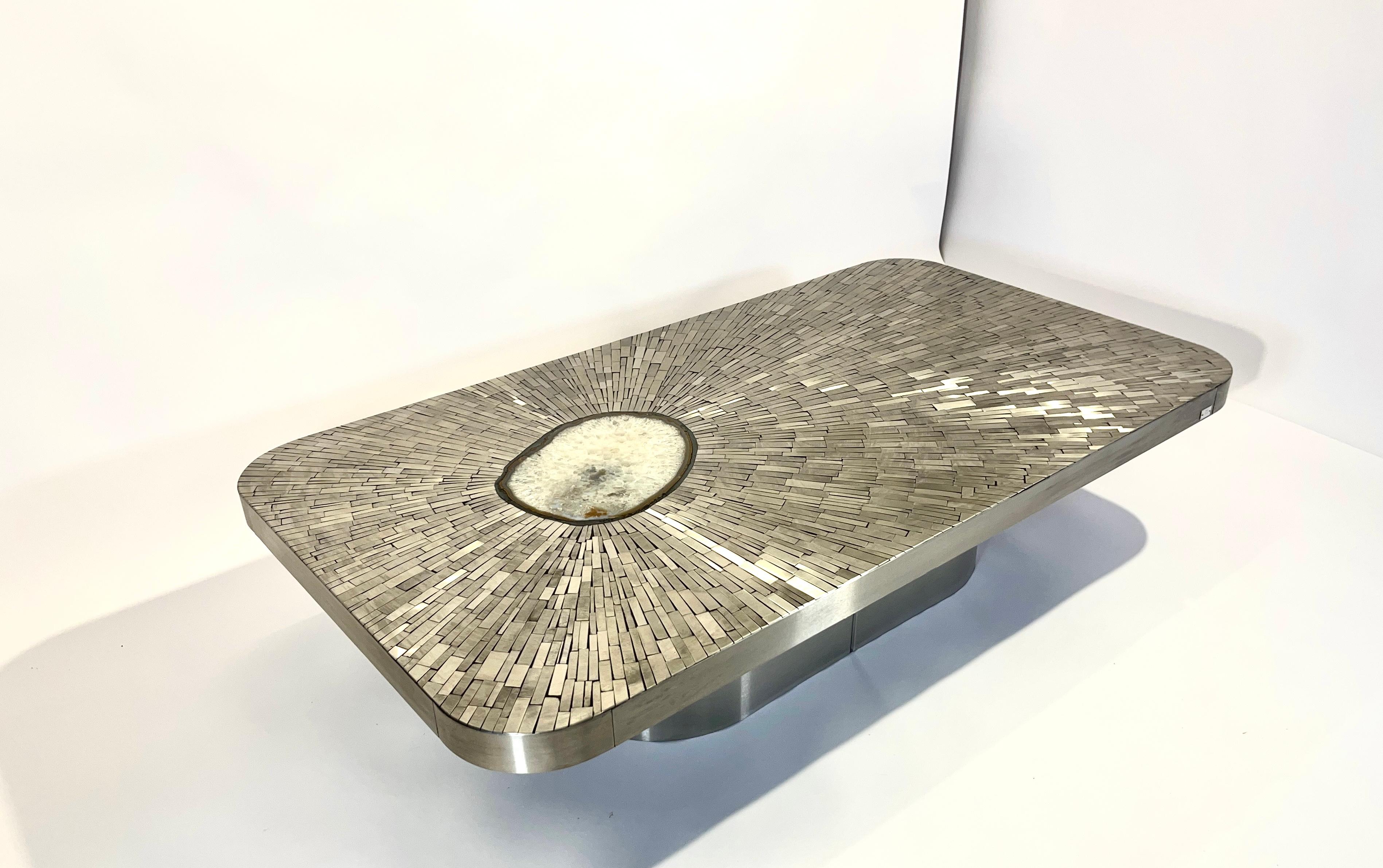 Mid-Century Modern Coffee table mosaic stainless steel by Stan UIsel For Sale