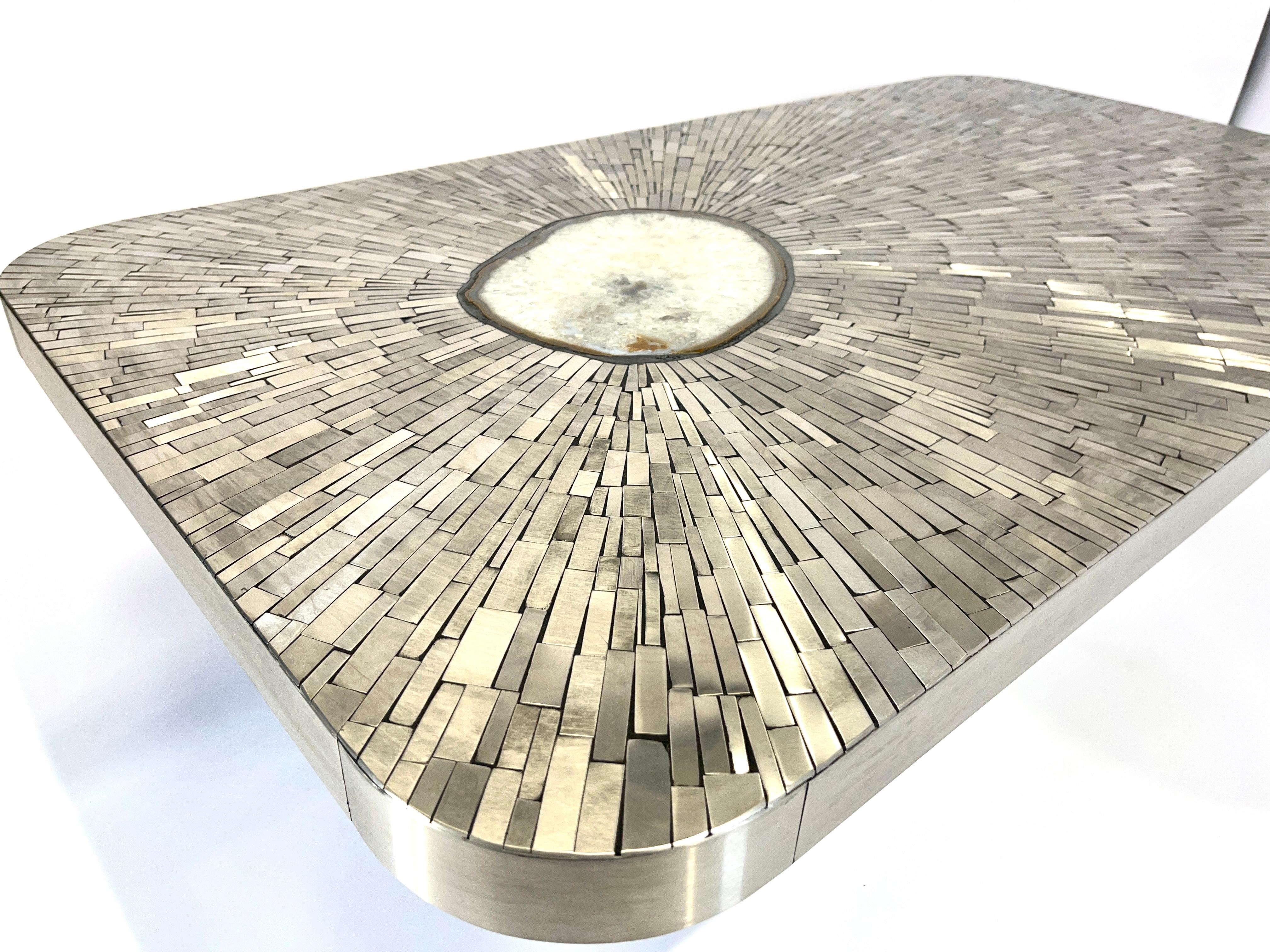 Belgian Coffee table mosaic stainless steel by Stan UIsel For Sale