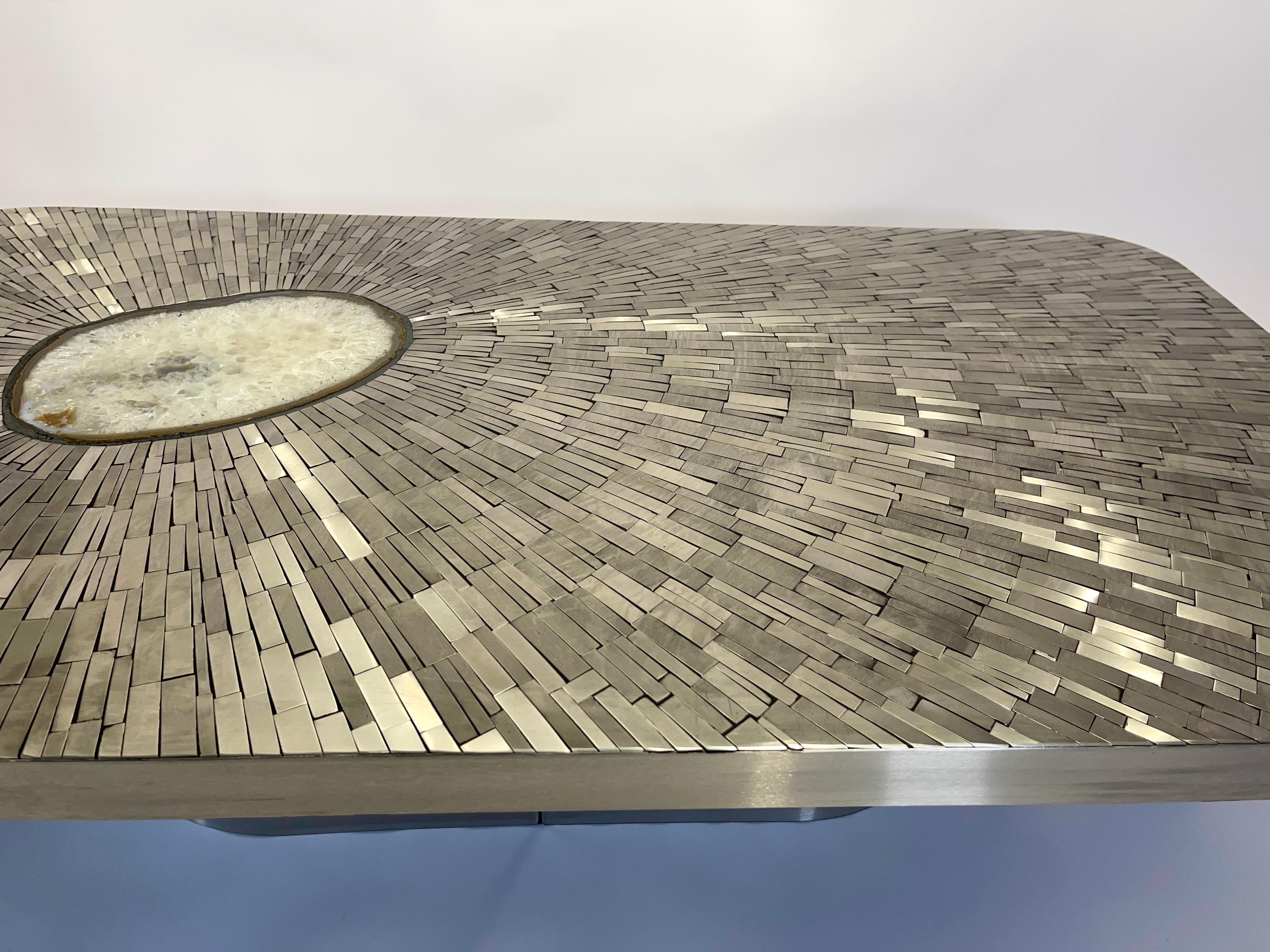 Coffee table mosaic stainless steel by Stan UIsel In Excellent Condition For Sale In Brussels, BE