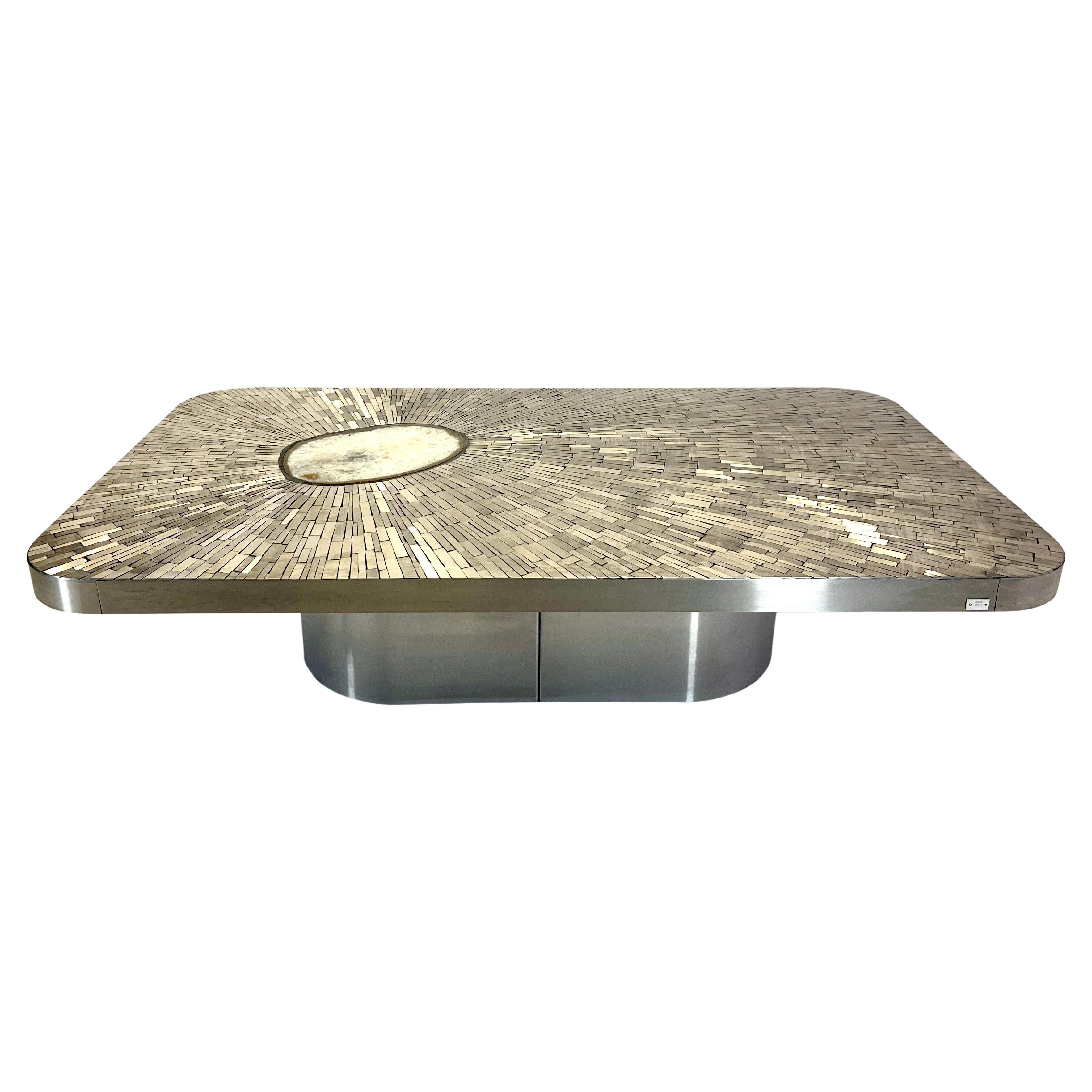 Coffee table mosaic stainless steel by Stan UIsel For Sale