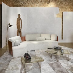 Table basse "Multifloor Sunlight":: étain fondu:: grains de laiton:: résine de cristal