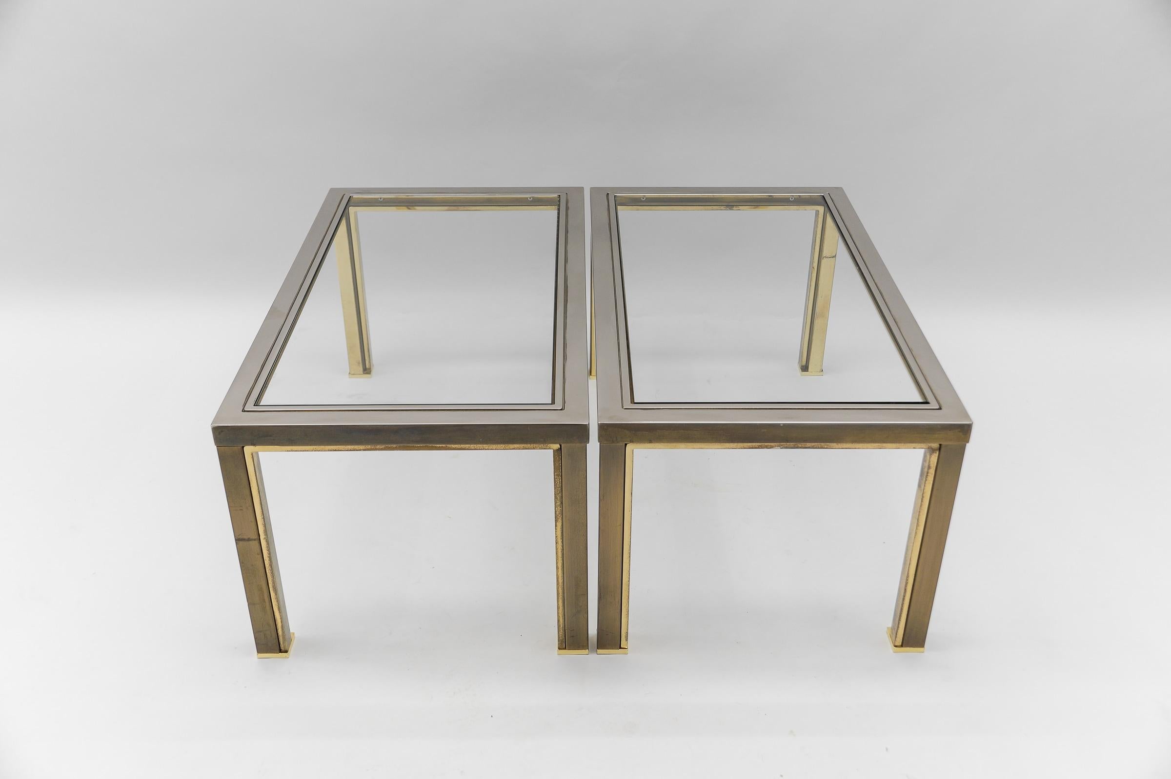 Brass Coffee Table & Nesting Tables from Maison Charles, France 1970s, Set of 3 For Sale