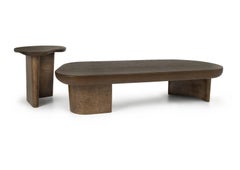 Coffee Table, Oak Top, Handmade Textured Lacquered Wood Base, Fluid Form