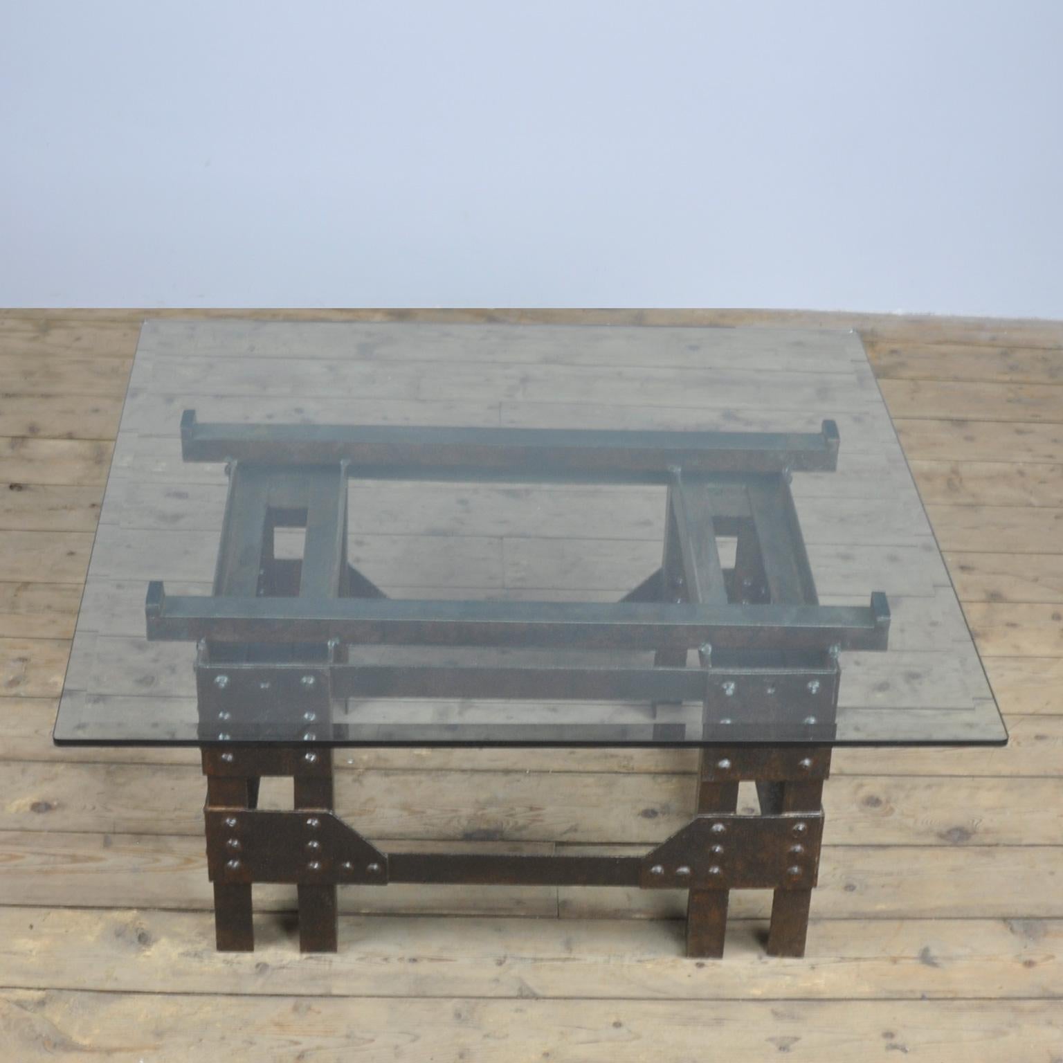 French Coffee Table Of Cast Iron And Glass Top For Sale