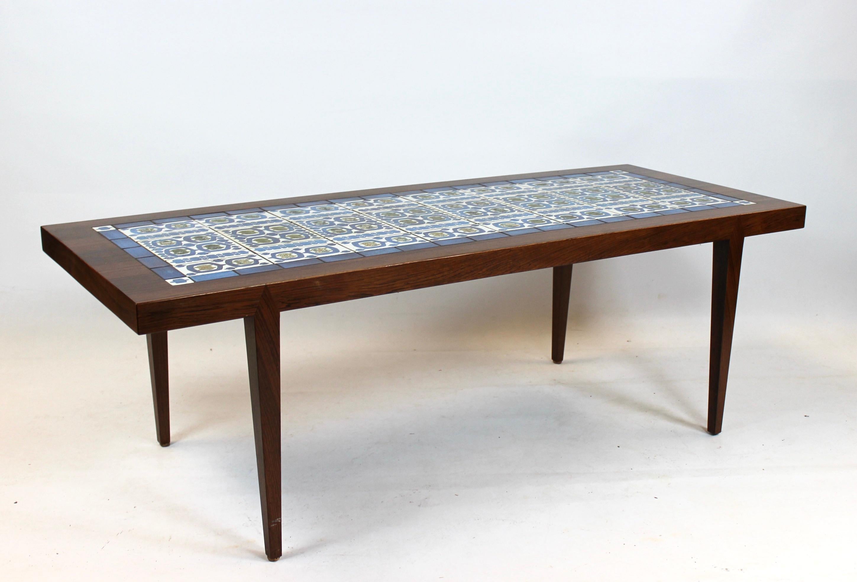 Coffee Table of Rosewood and Dark Blue Tiles, by Severin Hansen for Haslev In Good Condition In Lejre, DK