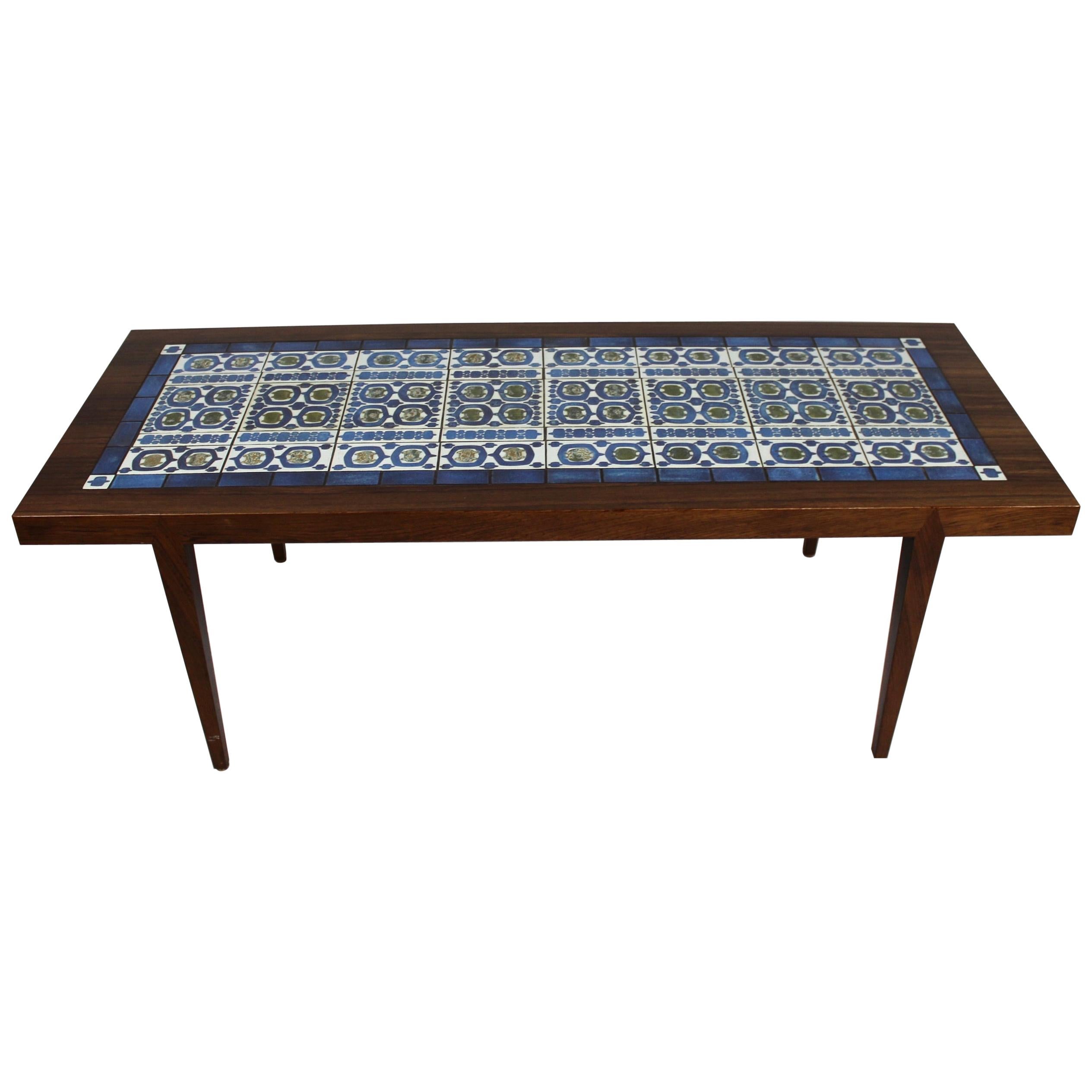 Coffee Table of Rosewood and Dark Blue Tiles, by Severin Hansen for Haslev