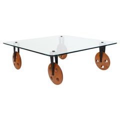 Antique Coffee Table on Wheels in the Style of Gae Aulenti, Italy, Mid-20th Century