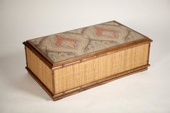 Coffee-Table or Bench, Italian Work 1950, Rattan & Faux Bamboo, Wool Paisley