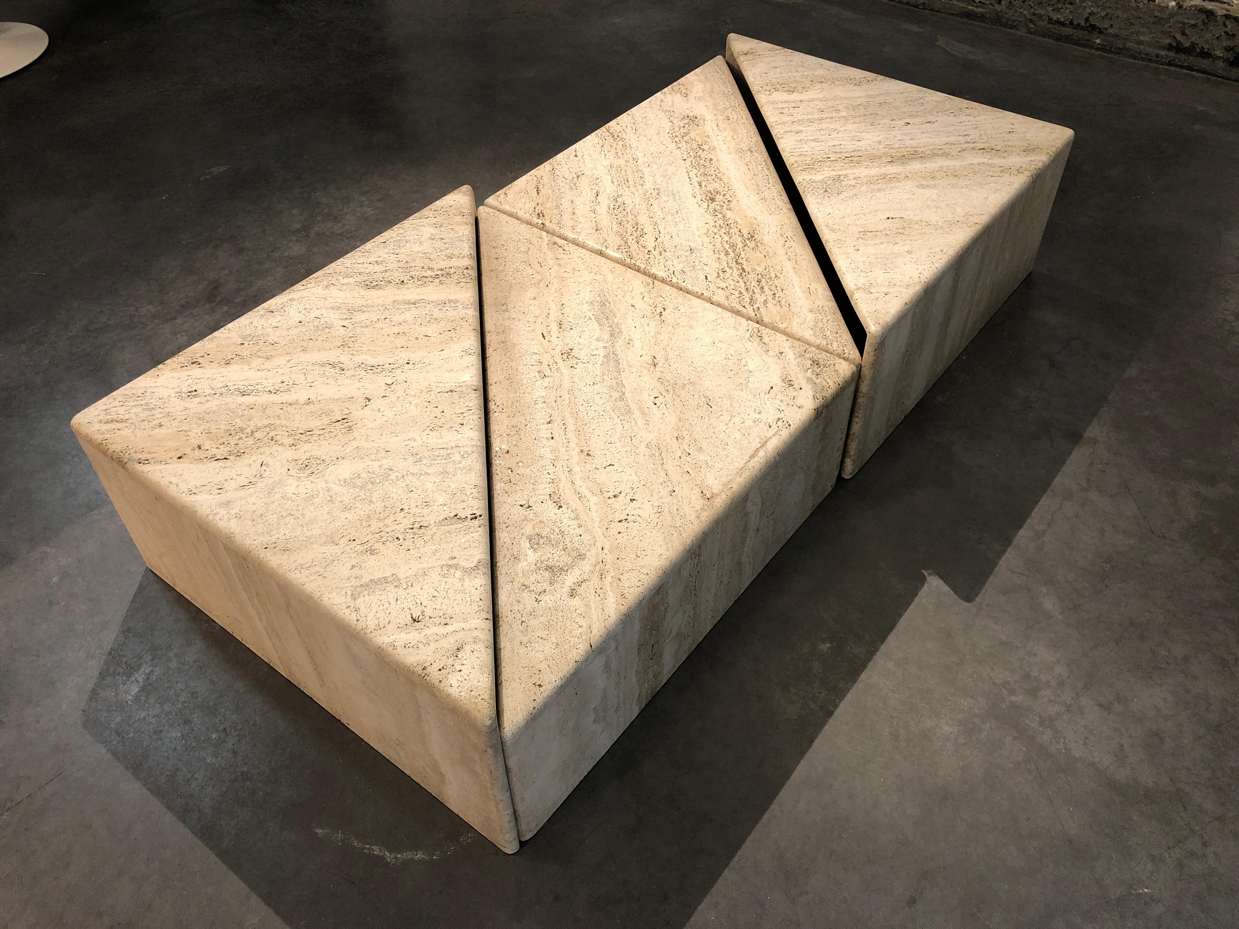 Coffee Table or End Table in 4 Triangle Travertine Parts 1970 7