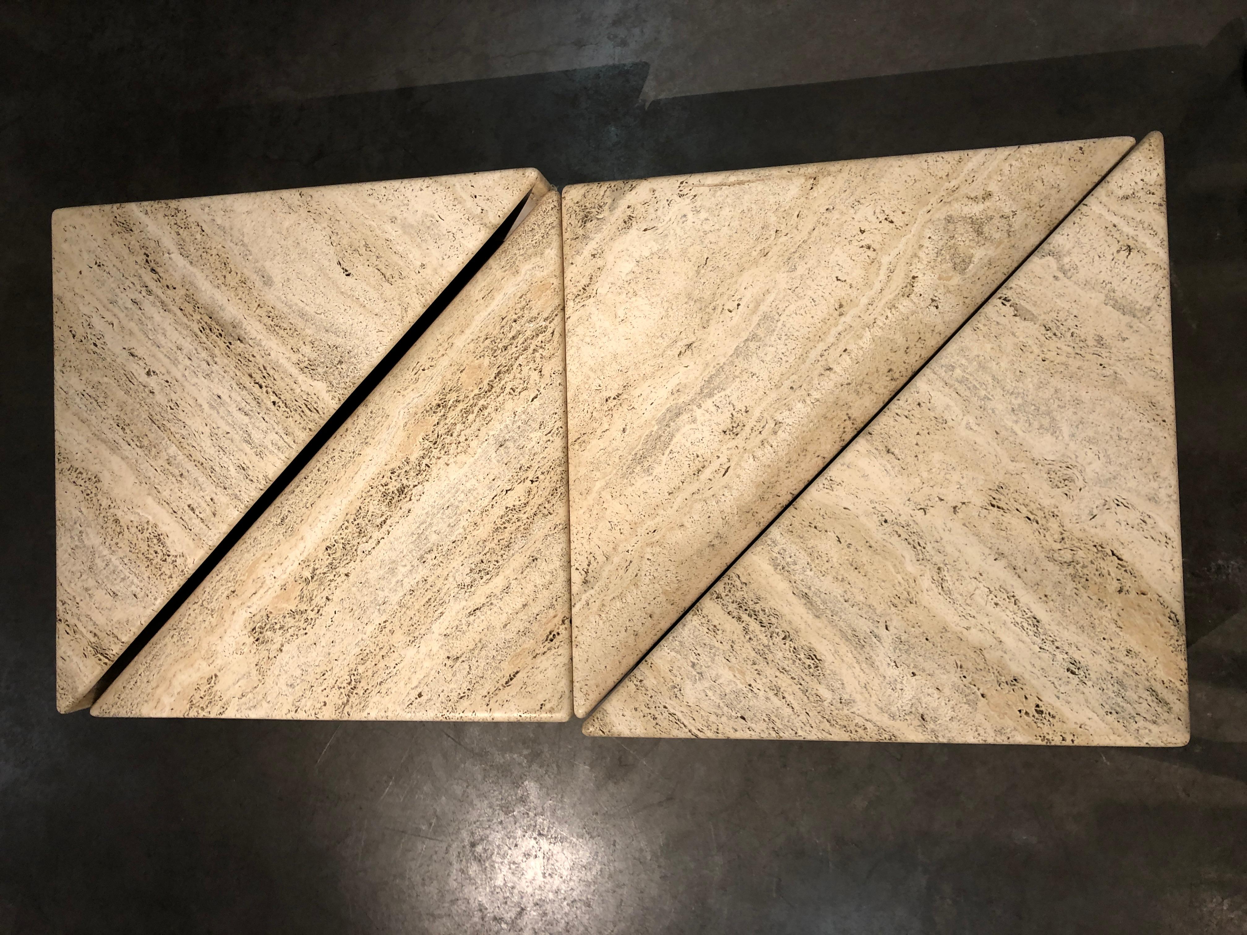 Coffee Table or End Table in 4 Triangle Travertine Parts 1970 9