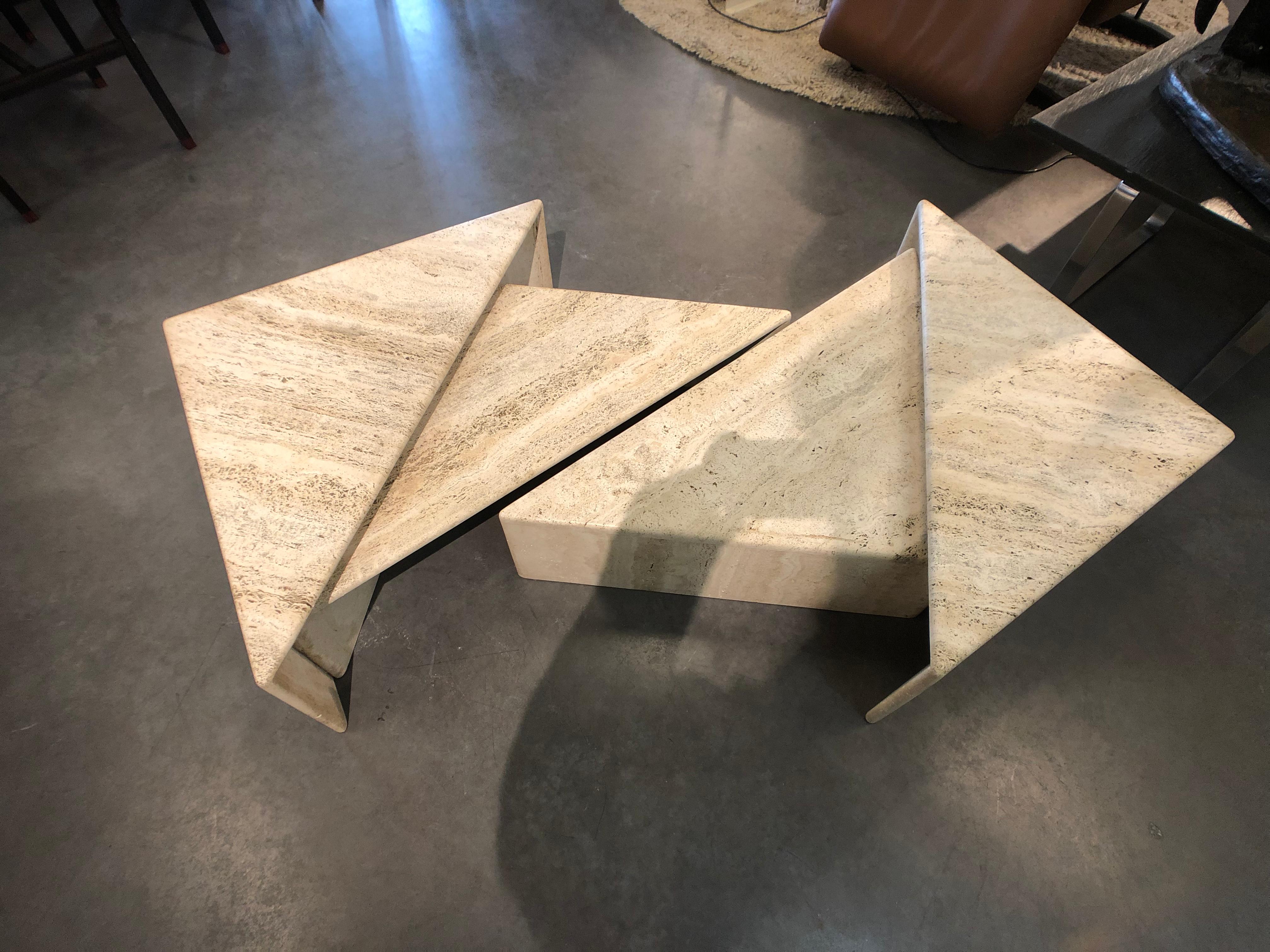 Coffee Table or End Table in 4 Triangle Travertine Parts 1970 1