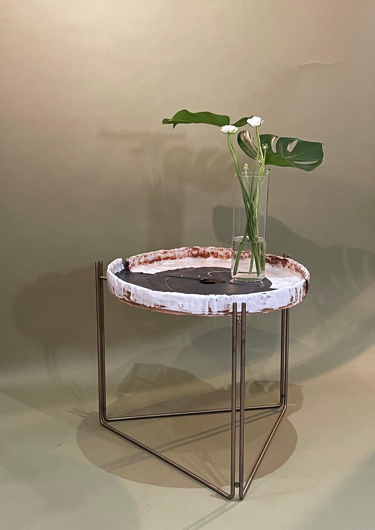 Coffee Table 'or Side' Ceramic Top & S Steel by Hannelore Freer and Filipe Ramos For Sale 6