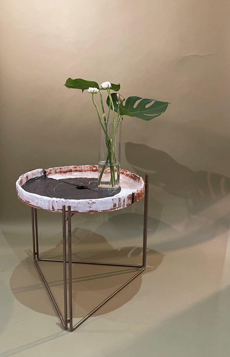 Coffee Table 'or Side' Ceramic Top & S Steel by Hannelore Freer and Filipe Ramos For Sale 7