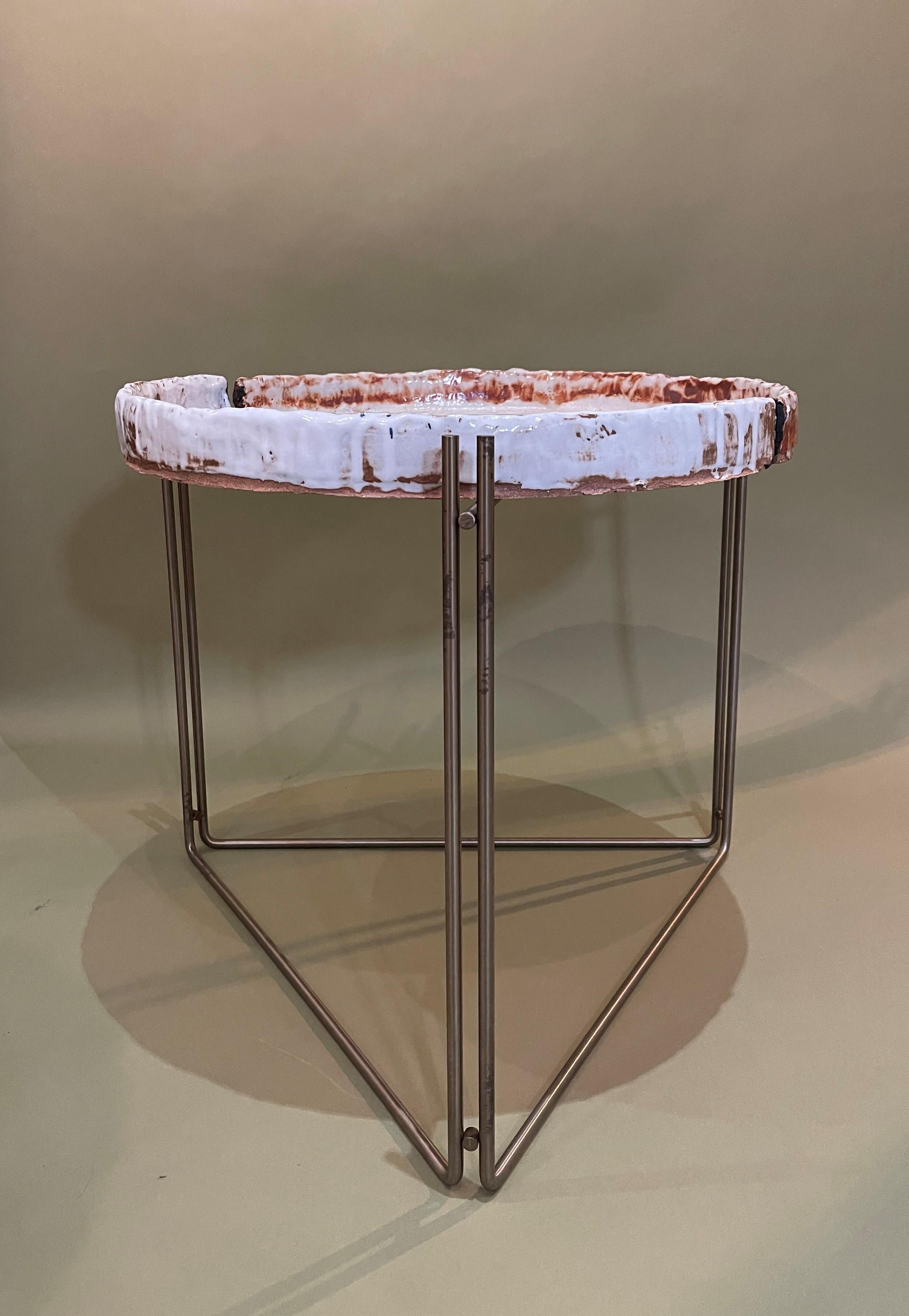 Post-Modern Coffee Table 'or Side' Ceramic Top & S Steel by Hannelore Freer and Filipe Ramos For Sale