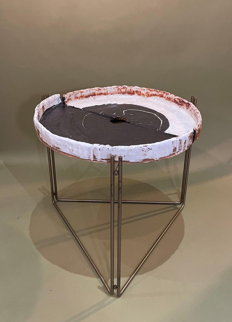 American Coffee Table 'or Side' Ceramic Top & S Steel by Hannelore Freer and Filipe Ramos For Sale