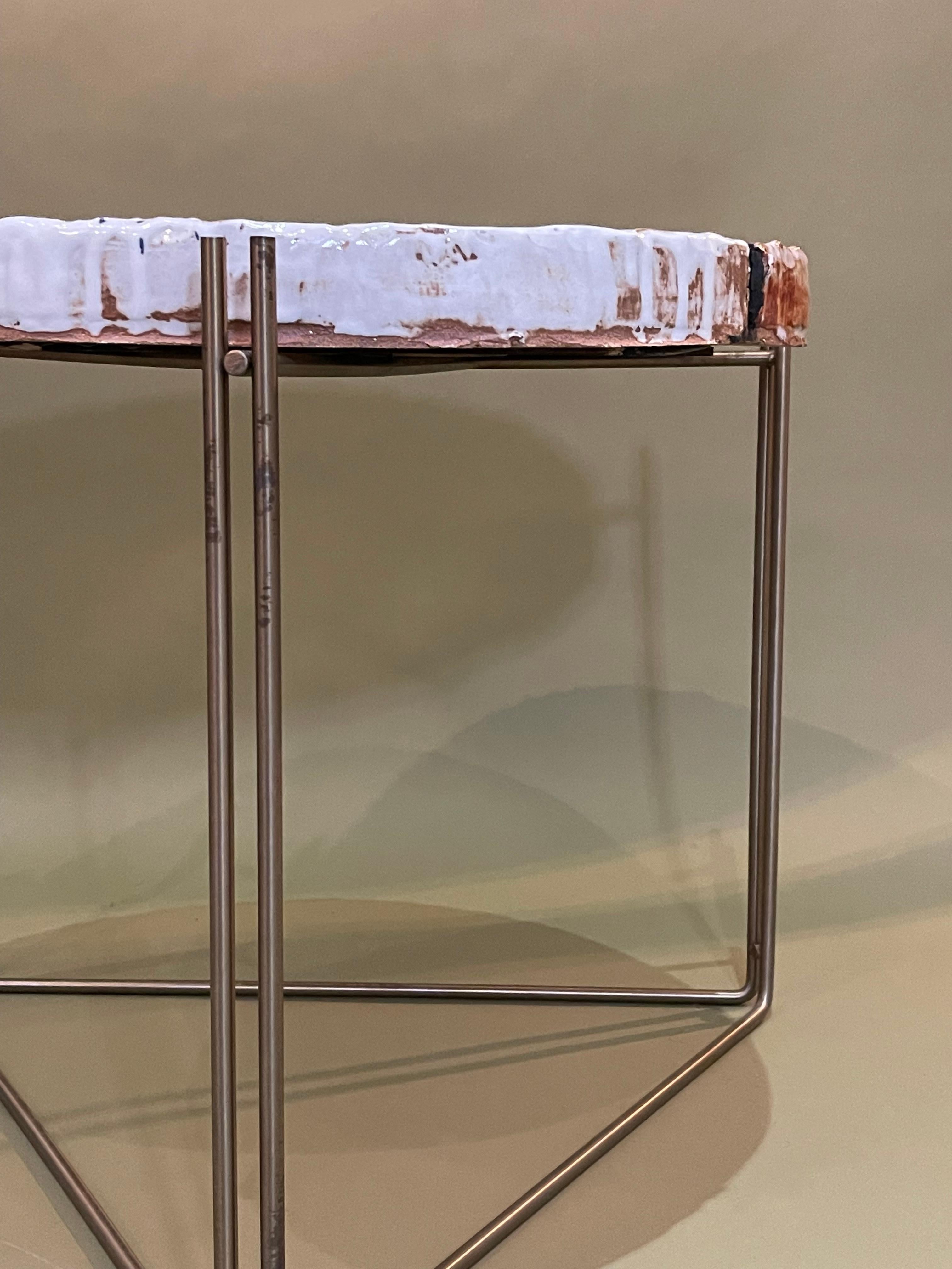Metalwork Coffee Table 'or Side' Ceramic Top & S Steel by Hannelore Freer and Filipe Ramos