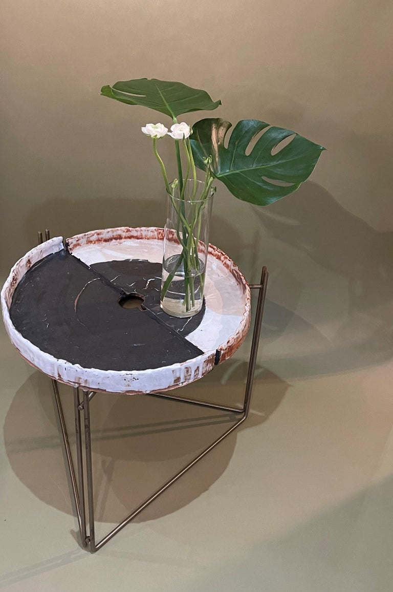 Contemporary Coffee Table 'or Side' Ceramic Top & S Steel by Hannelore Freer and Filipe Ramos For Sale