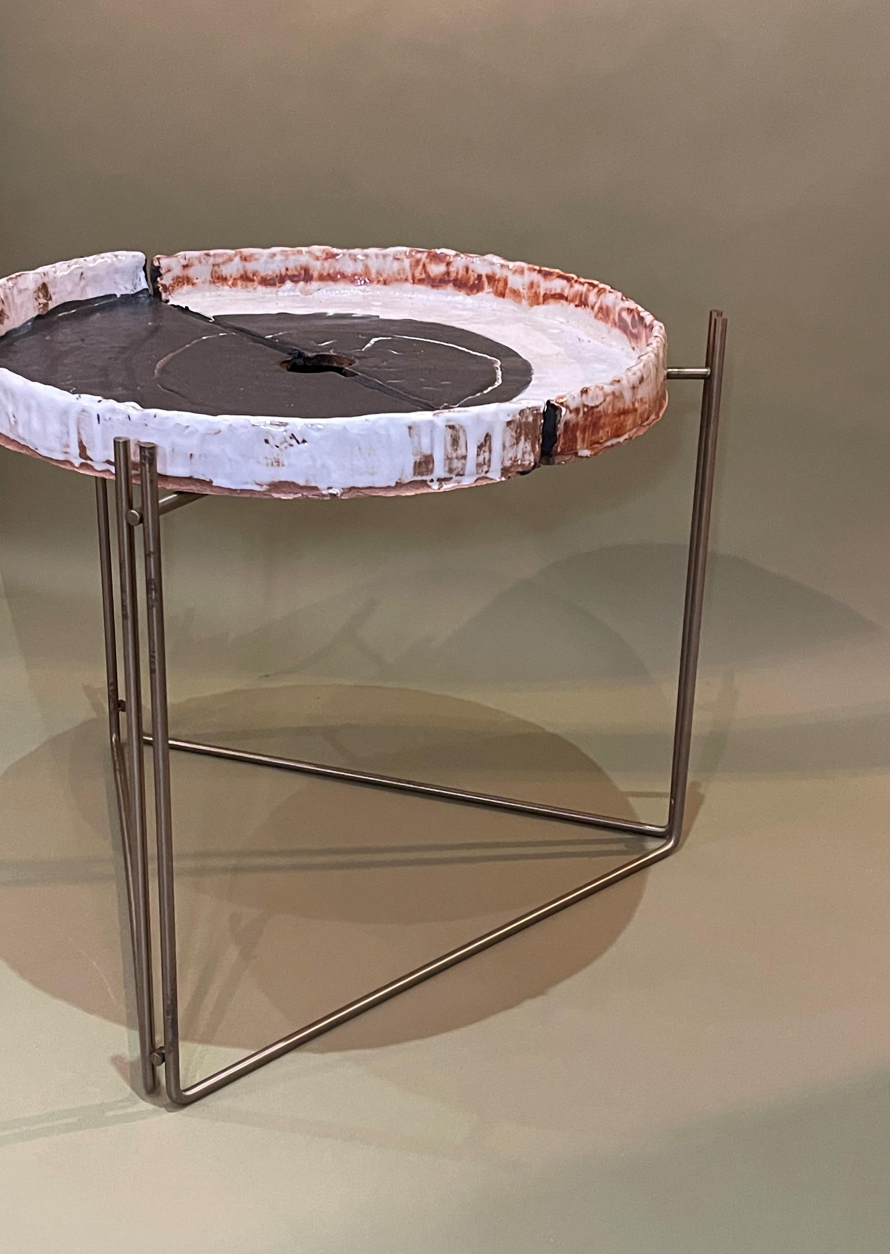 Coffee Table 'or Side' Ceramic Top & S Steel by Hannelore Freer and Filipe Ramos For Sale 2