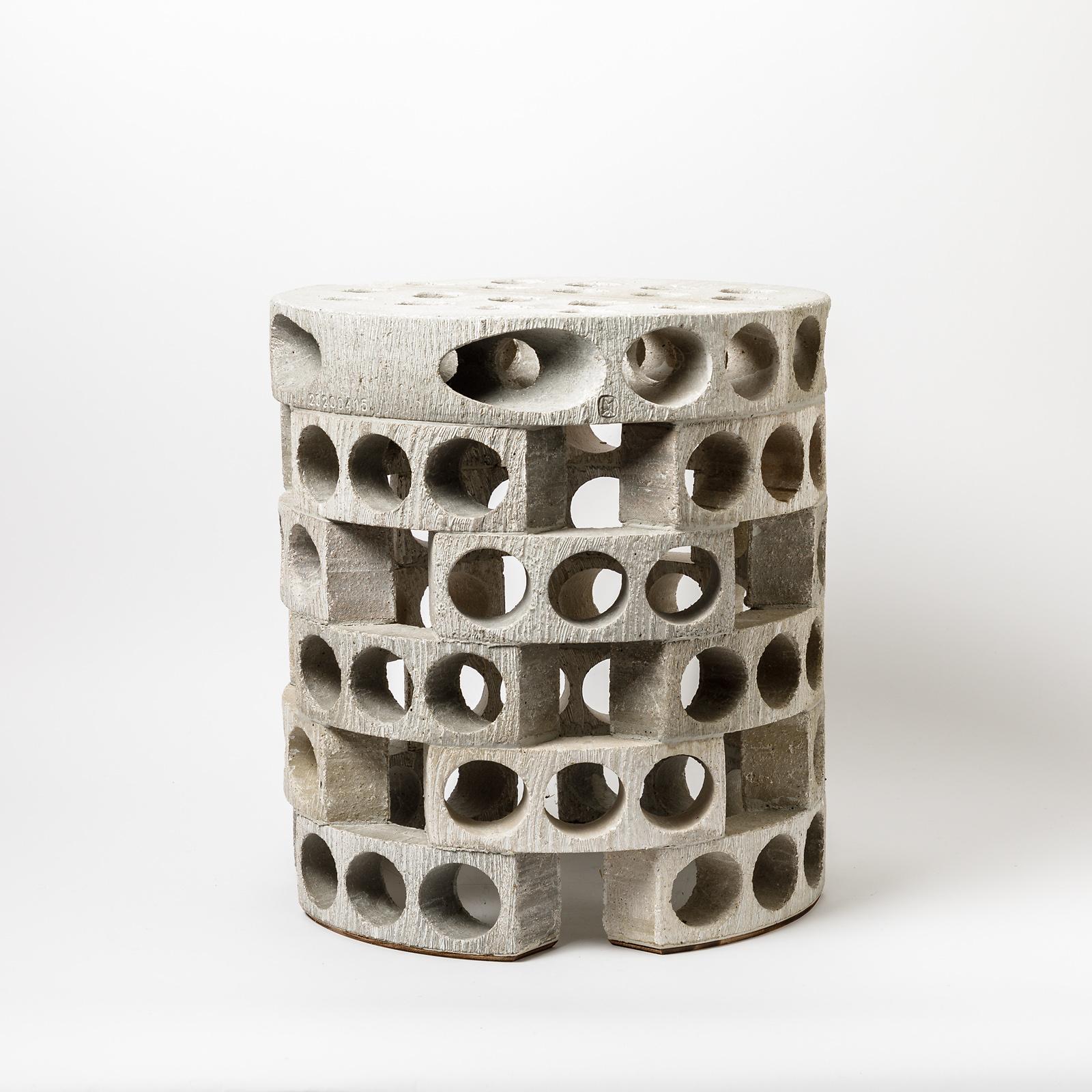 A ceramic guéridon or coffee table or stool with grey, white glazes decoration by Maarten Stuer.
Signed.
Perfect original conditions.
This piece can be put indoor or outdoor.
More pieces are available upon order,
2020.