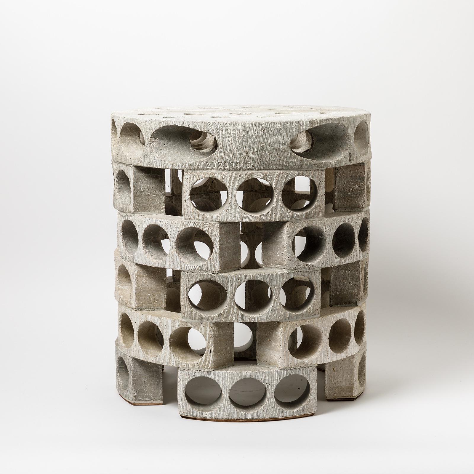 Beaux Arts Coffee Table or Stool with Grey, White Glaze Decoration by Maarten Stuer